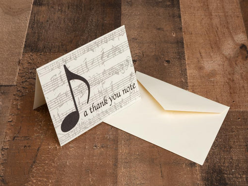 Express your thanks and your passion for music with these lovely note cards. 10 blank cards included with 10 matching envelopes in a clear acrylic box. 4 inches x 6 inches x 2 inches. Weight 0.10 lb