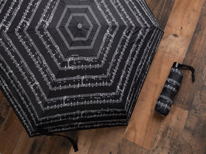 A walk in a rain becomes delightful with the black and white 9 inch mini automatic open and shut push button 32 inch umbrella with open width. Velcro closing cover included.